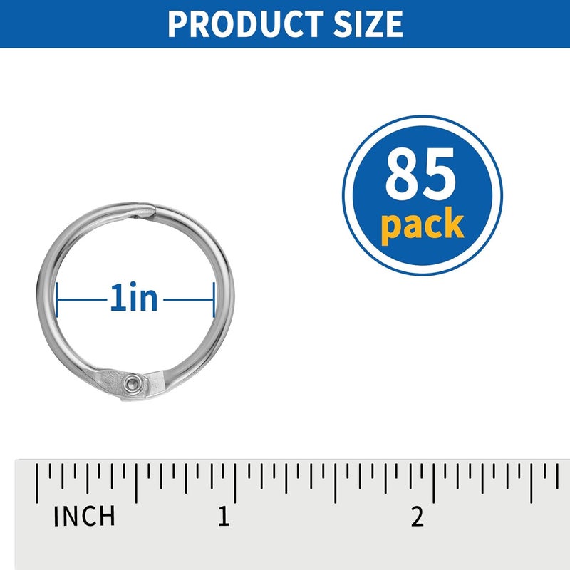 TONOS Binder Rings 1 Inch, 85 Pack – Heavy-Duty Nickel-Plated Ring Clips and Metal Rings for Crafts, Index Cards, Flashcards, Paper, and Loose Leaf – for School, Office, and Home Use - Image 5